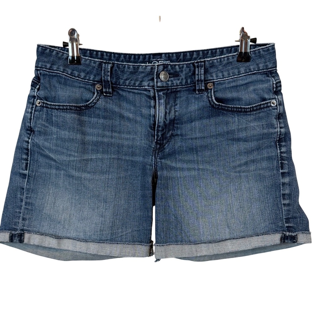 Ann‎ Taylor LOFT Womens Size 2 Medium Wash Cuffed Denim Jean Shorts Mid Rise 4in